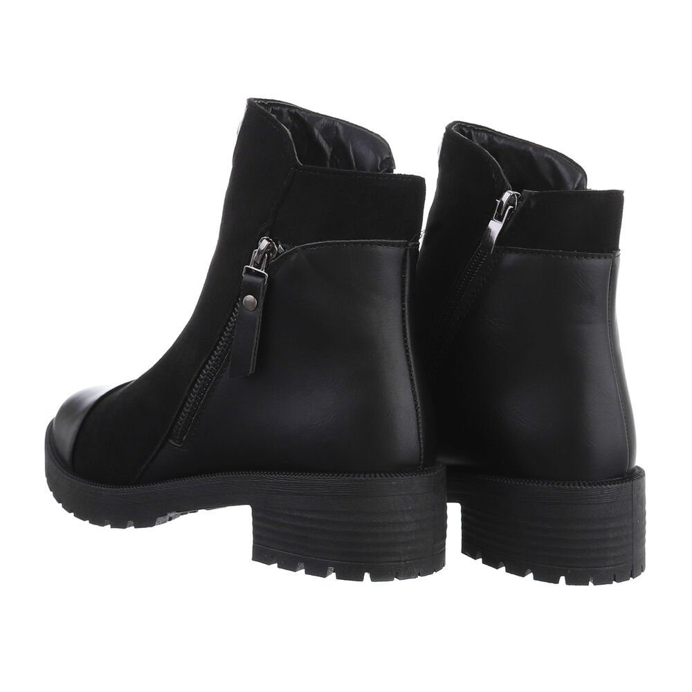 Ital-Design Damen Elegant Stiefelette Blockabsatz Flache Stiefeletten in Schwarz