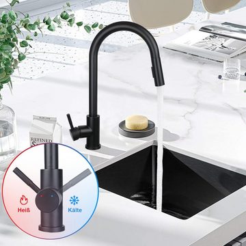 Nettlife Küchenarmatur Wasserhahn Ausziehbar 360° Drehbar Armatur Edelstahl mit 2 Stahlarten (Mischbatterie)