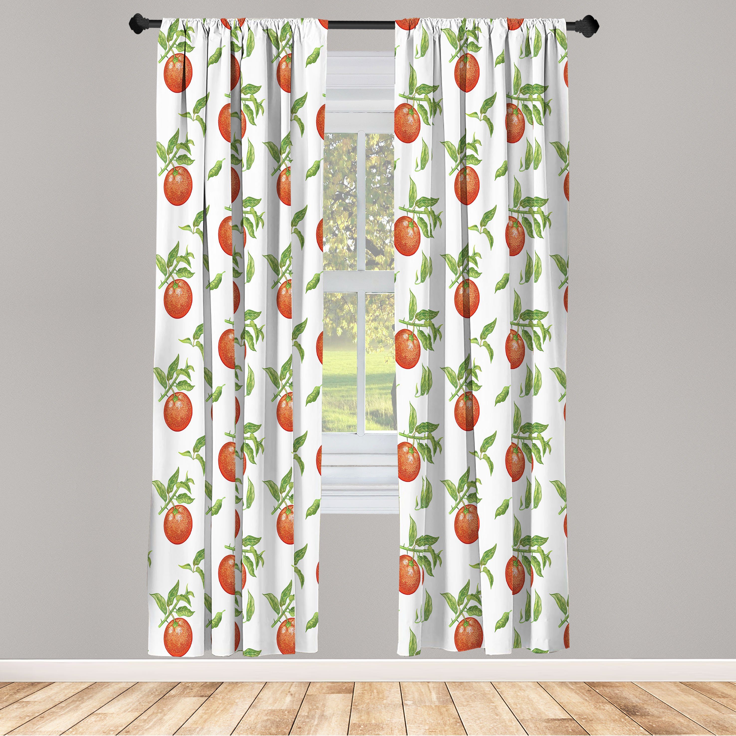 Gardine Vorhang für Wohnzimmer Schlafzimmer Dekor, Abakuhaus, Microfaser, Mandarine Mandarinen auf grünen Zweig | Fertiggardinen