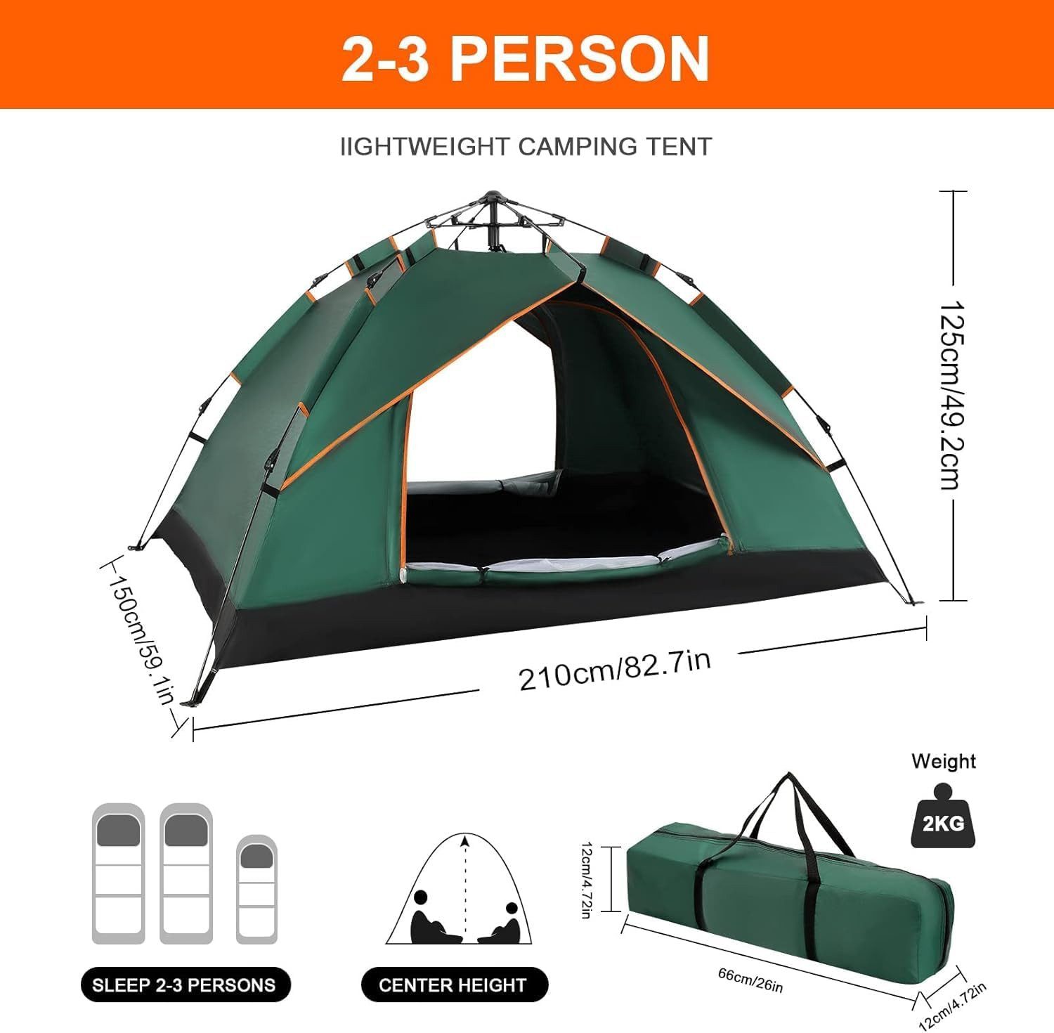 Youyijia Faltzelt Camping Zelt 2-3 Mann Pop Up Zelte 4 Jahreszeiten Wasserdicht