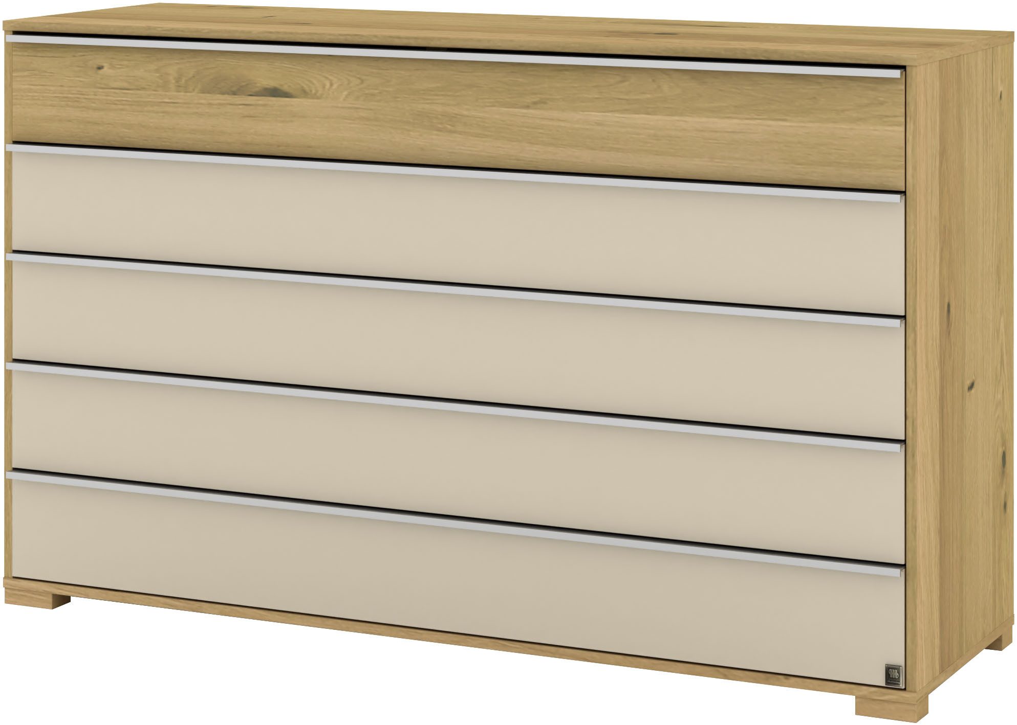 Musterring Schubkastenkommode Savona Sideboard, Wäscheschrank, mit Schubladen, teilmassiv, 141 cm (Bianco-Eiche, mit Glas, mit Selbsteinzug und Dämpfung, MADE IN GERMANY), Fronten in Bianco-Eiche massiv und Glas Champagner, B141 x H 86cm