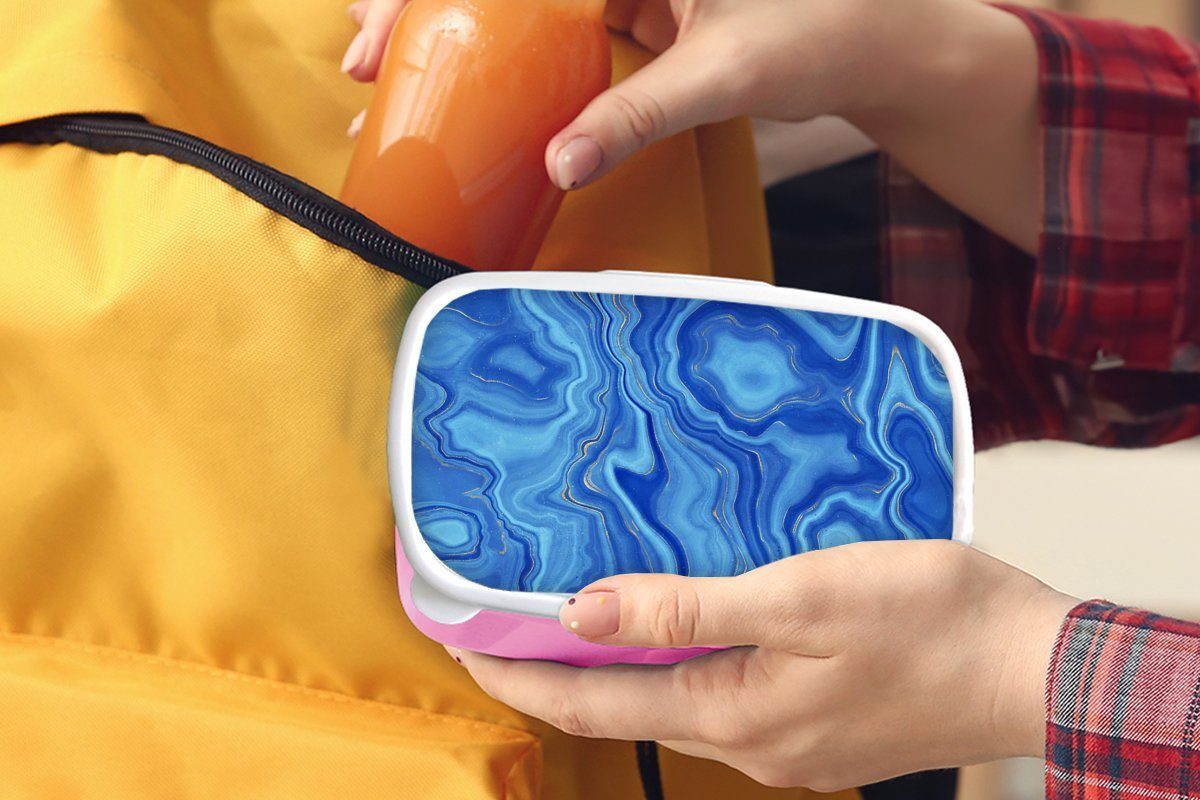 MuchoWow Lunchbox Marmor - Gold Mädchen, für Kunststoff, - Brotdose Brotbox Himmel, Kunststoff rosa Snackbox, (2-tlg), Erwachsene, Kinder