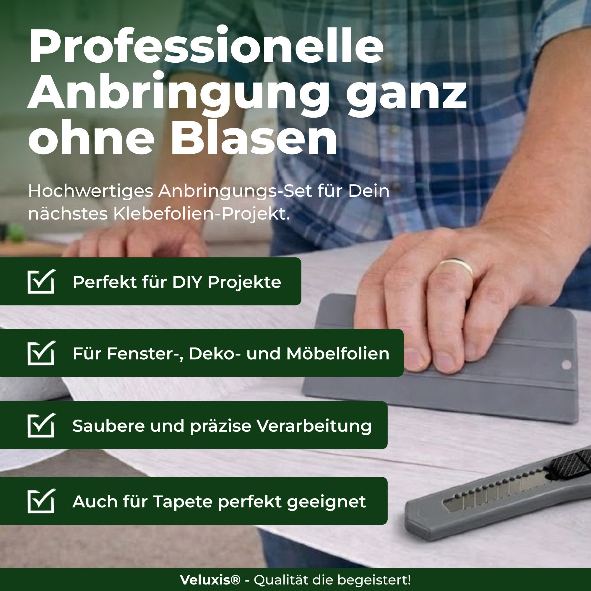 Veluxis Cuttermesser Folien Toolkit mit Rakel & Cuttermesser – Profi Anbringungsset, (2-tlg), blasenfreie Montage – präzise Schnitte & saubere Kanten – DIY & Profi