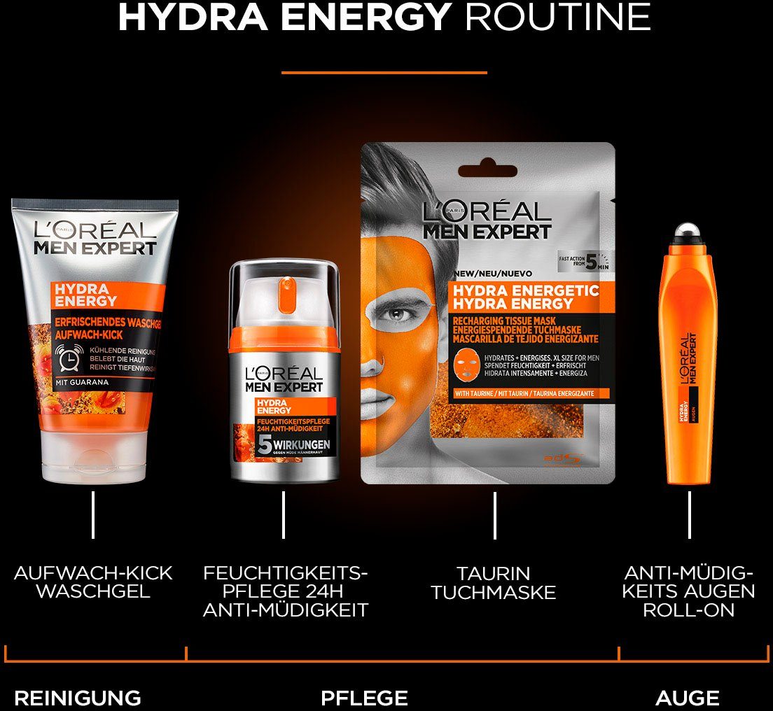 Charcoal MEN EXPERT Set, L'ORÉAL Energy PARIS Hydra 4-tlg. Gesichtsmasken-Set und Pure