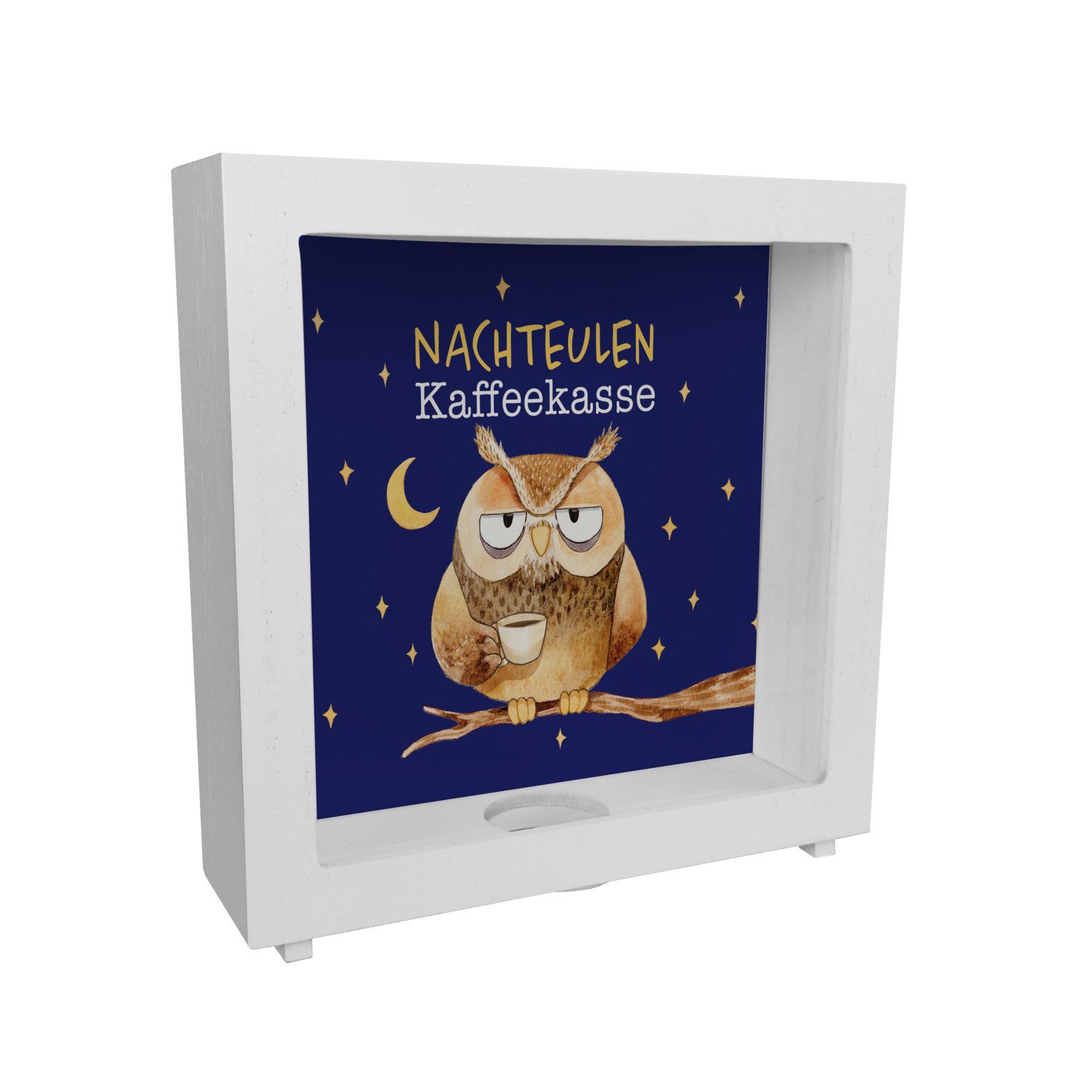Spardose Kaffeekasse für Nachteulen Eule Rahmen Spardose aus Holz