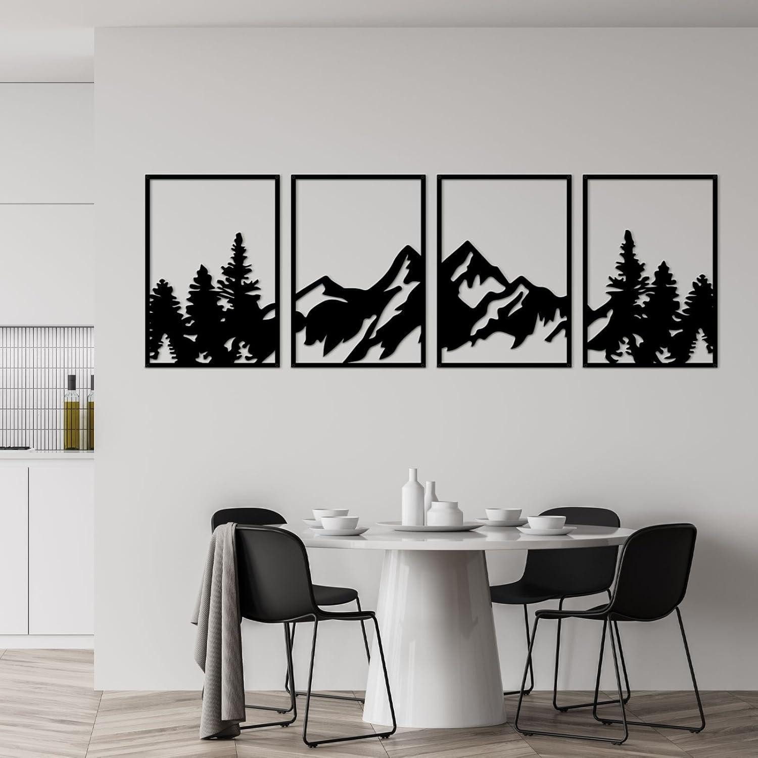 ESTART Wanddekoobjekt 4-teiliges Metall Berg Wandkunst Set rustikale Bergwald Dekoration