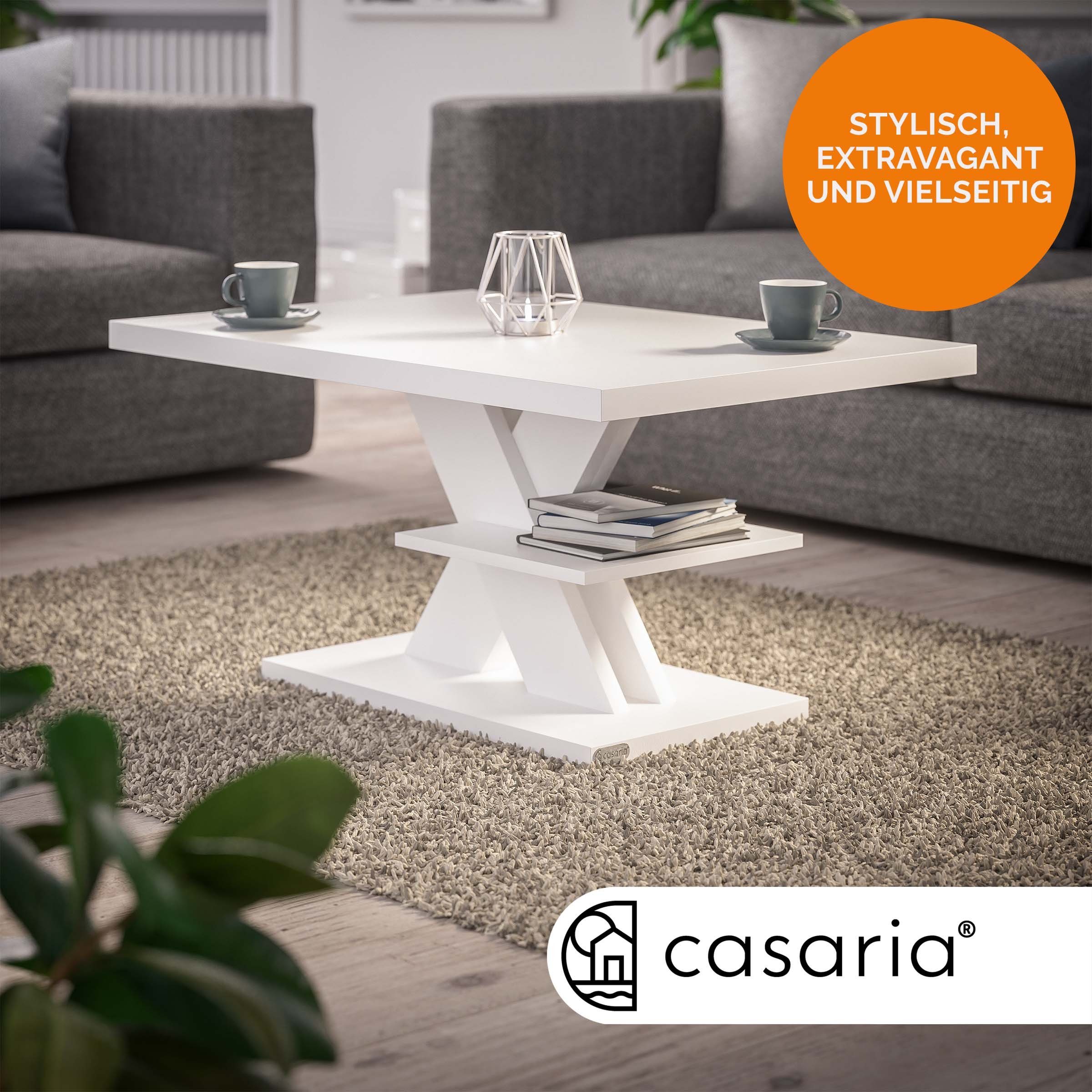 Holz 90x45x60cm Kratzfest Belastbarkeit 50mm Casaria Weiß 50kg Couchtisch, modern Tischplatte