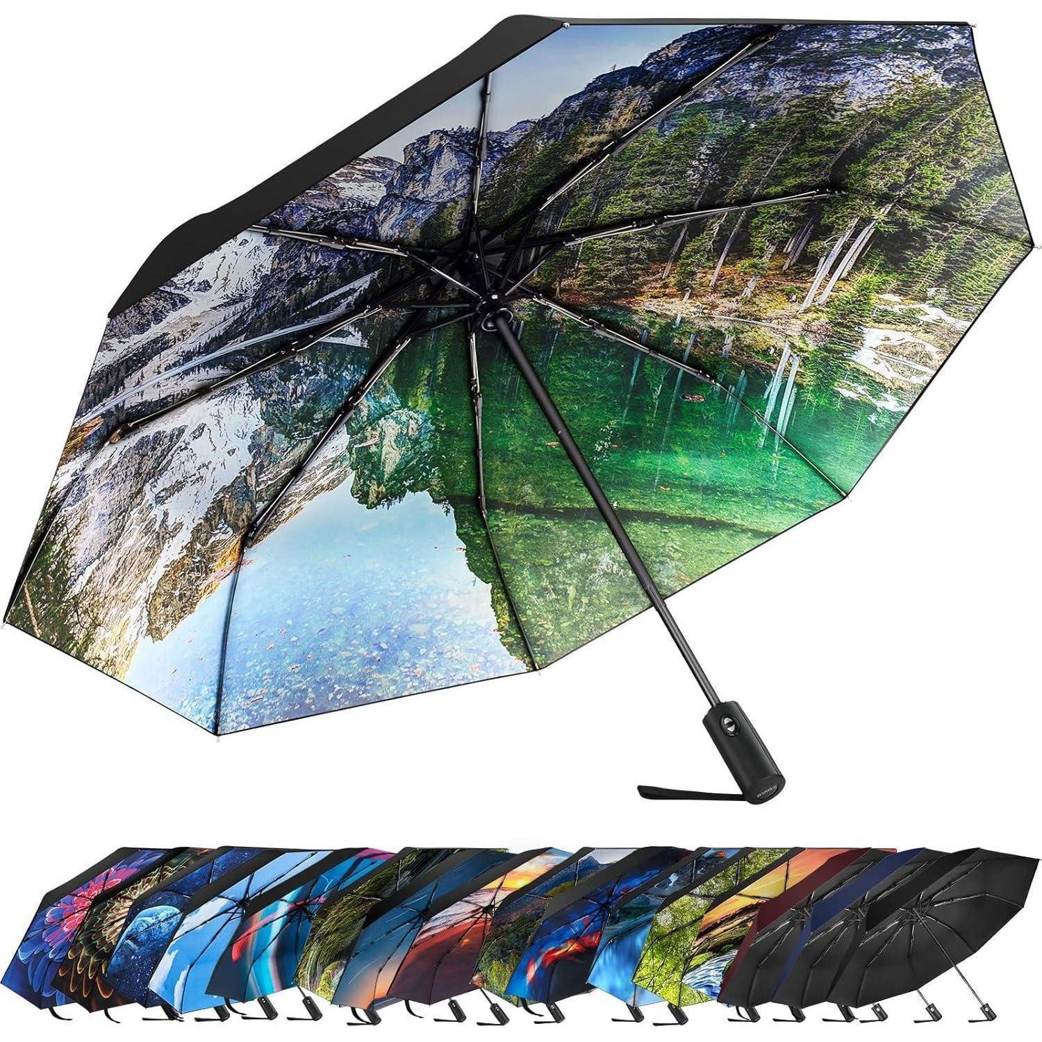 ZUOYOUZ Taschenregenschirm Faltbarer Regenschirm mit niedlichen Aufdrucken, UV-Schutz, kompakt