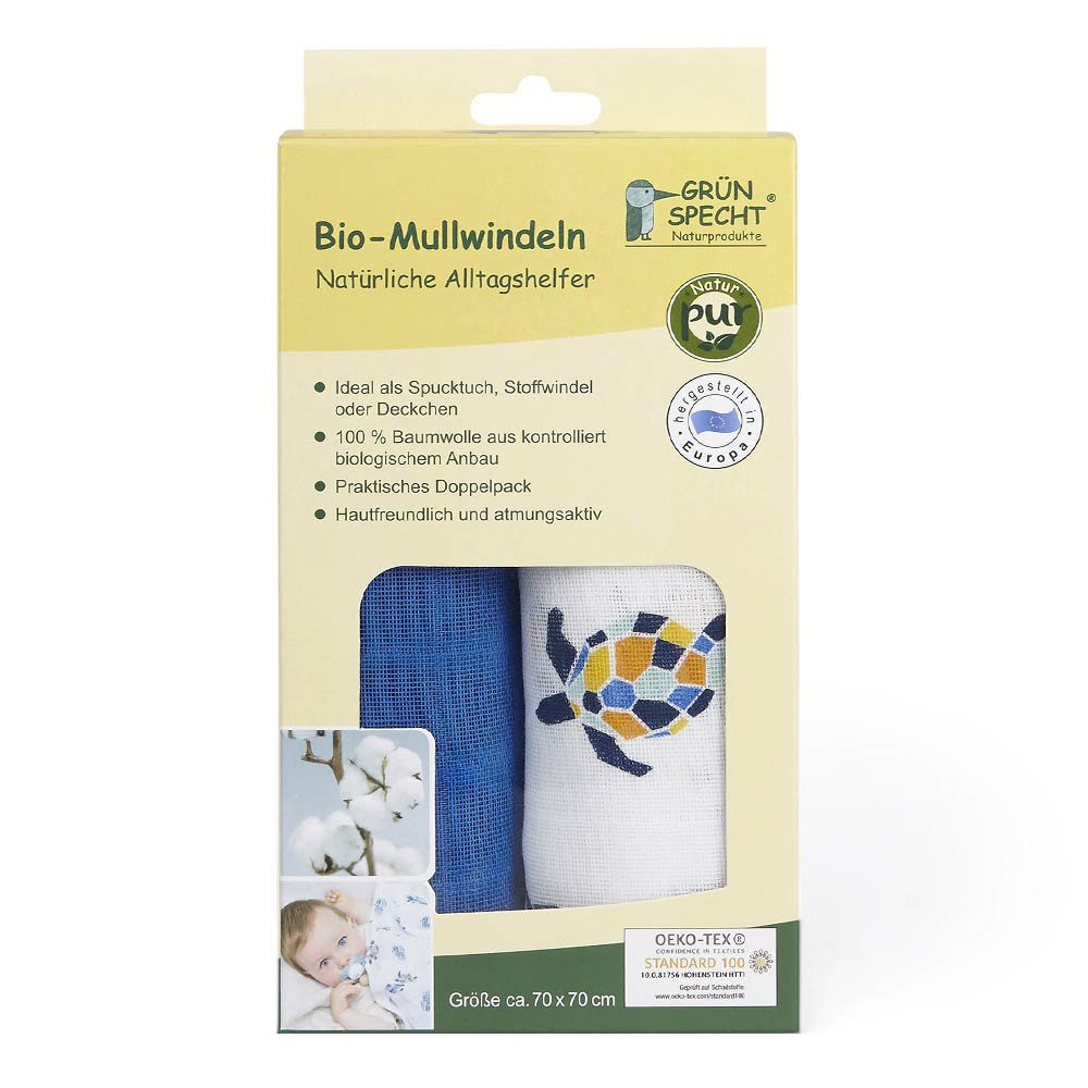 GRÜNSPECHT Stoffwindeln 2 Mullwindeln 70x70cm - Meerestiere