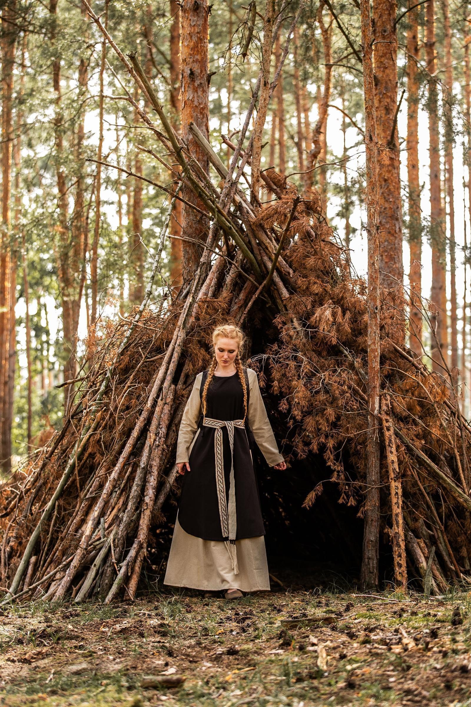 Leonardo Carbone Wikinger-Kostüm Überkleid "Magdalena" ärmellos, seitliche Bändel, hochwertige Baumwolle
