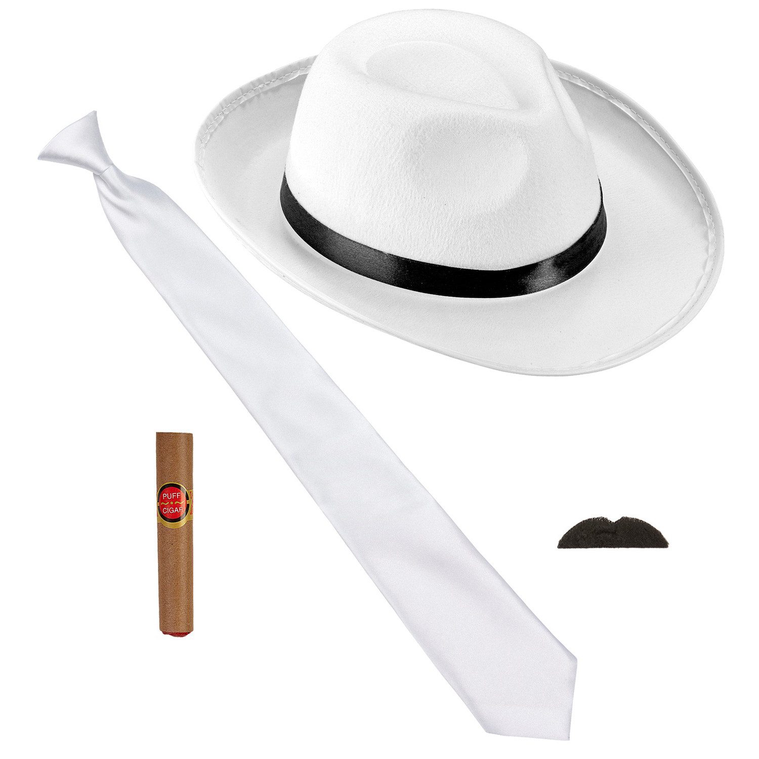 Widmann S.r.l. Kostüm Gangster Set 'Mafia' 4-tlg., Weiß - Hut Bart Ziga günstig online kaufen