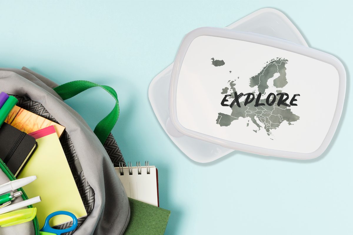 (2-tlg), - für Zitate, MuchoWow Kinder Karte Mädchen Erwachsene, Jungs - Europa Brotdose, Brotbox für und und Kunststoff, weiß Lunchbox