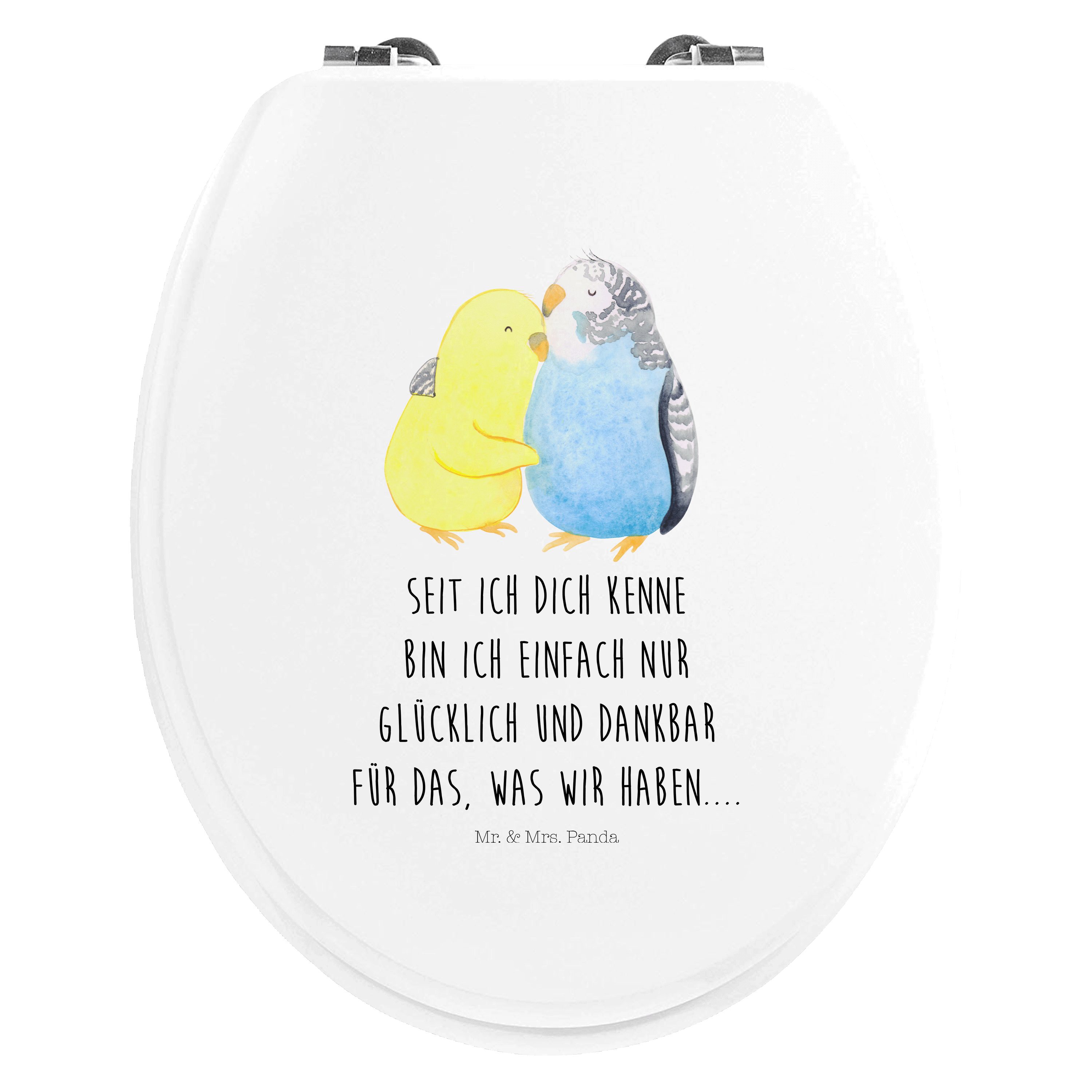 WC-Sitz Wellensittich Liebe - Weiß - Geschenk, Umarmen, WC-Sitz, Klodeckel, K