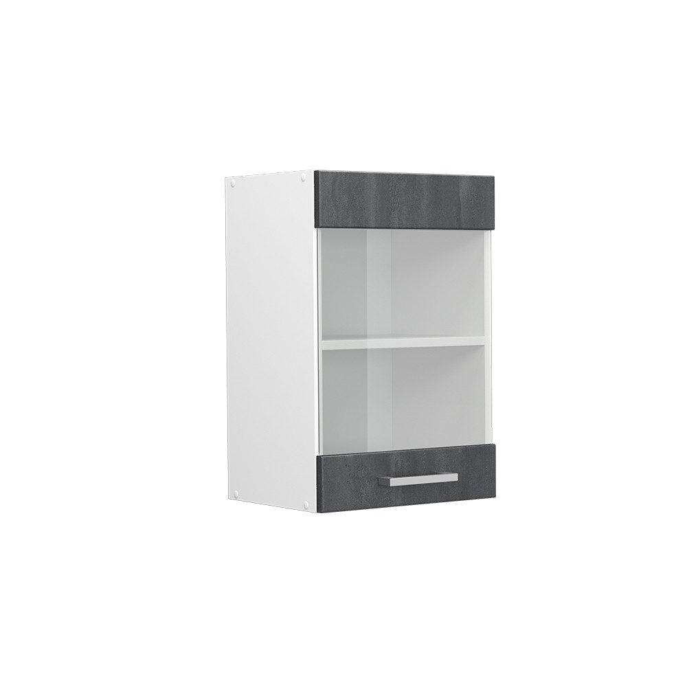 Livinity® Glashängeschrank Geschirrschrank R-Line 40 cm Weiß Schwarz Beton