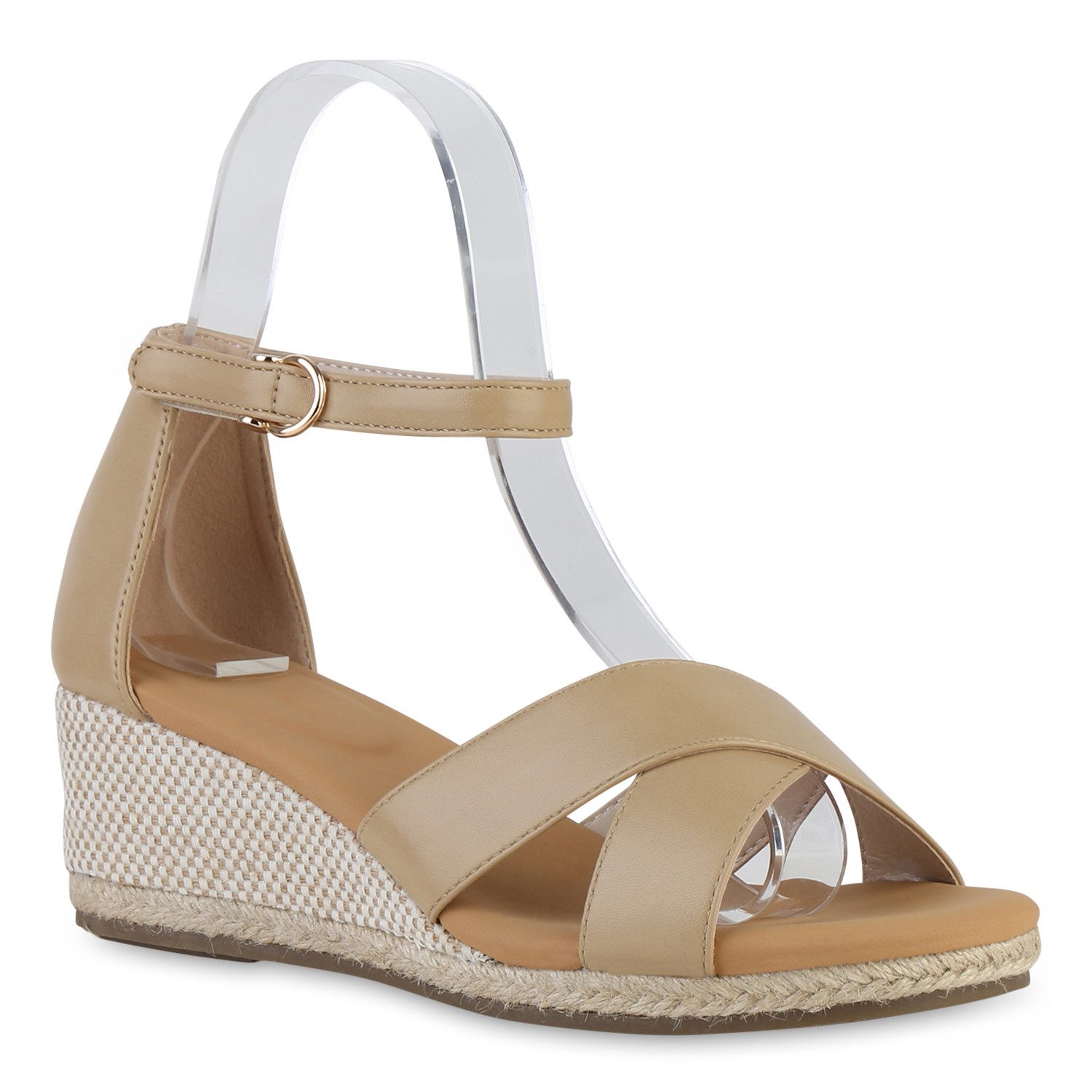 VAN HILL 841127 Keilsandalette Damen Keilsandaletten Sandaletten Wedges Bast Sommer
