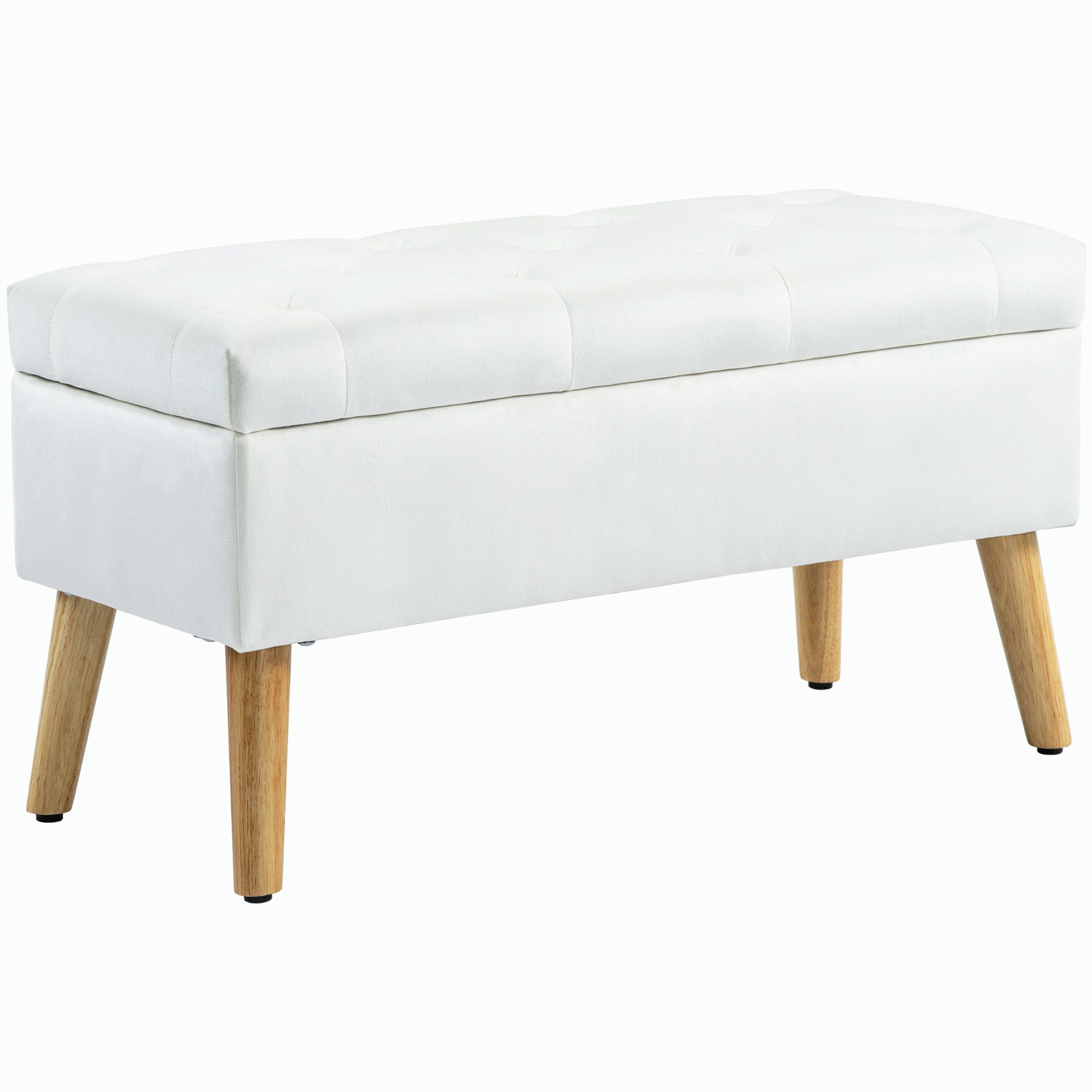 HOMCOM Sitzbank mit Stauraum, Deckel, Samtoptik (Truhenbank, 1-St., Polsterbank), für Flur Schlafzimmer Wohnzimmer, Gummiholz 80 x 35 x 42 cm Weiß