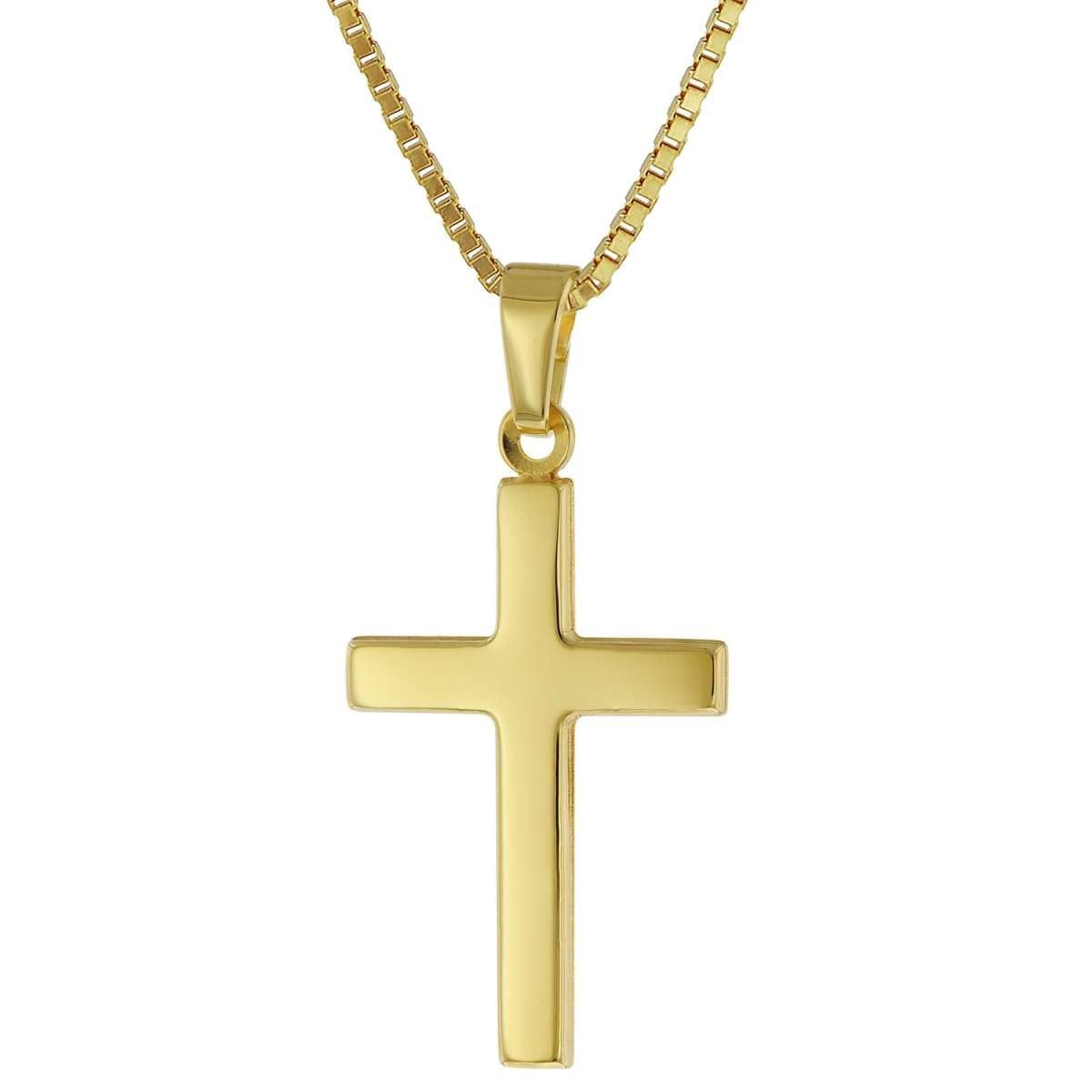 trendor Kreuzkette 41115, Kreuz für Damen und Herren Gold 585 mit Vergoldeter Silberkette