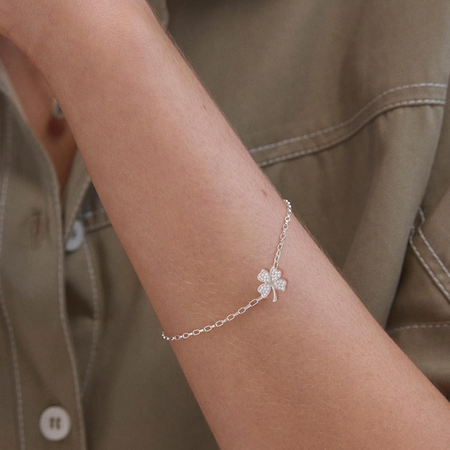 LuxusKollektion Ketten und Armband Set Glücksarmband Damen Silber Kleeblatt günstig online kaufen