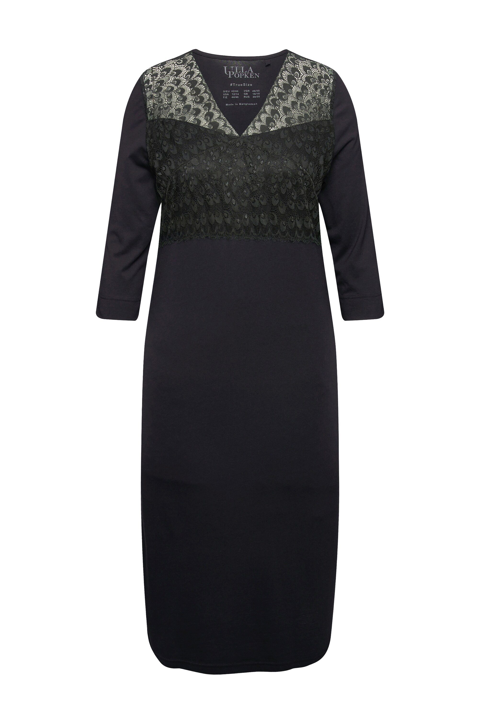 Ulla Popken Nachthemd Nachthemd Spitzeneinsatz V-Ausschnitt 3/4-Arm günstig online kaufen