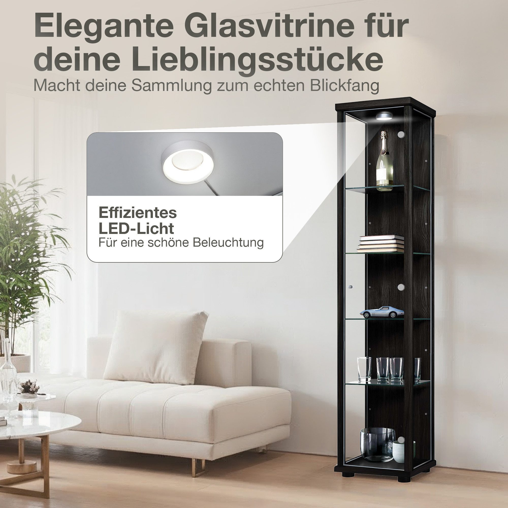 K-Möbel Glasvitrine C1014 (Glasvitrine (176x37x33 cm) mit 1 Glastür) Glasvitrine stehend – Bild 5 von 5