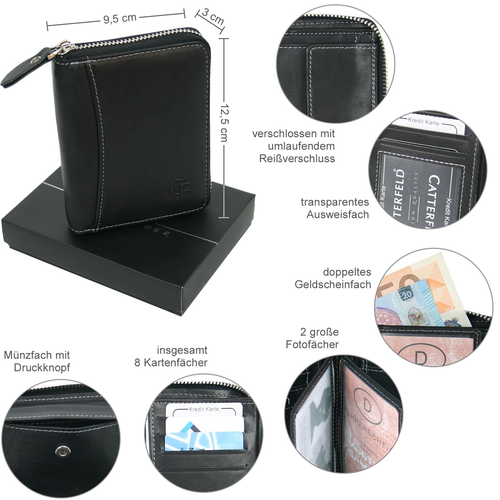 CF CATTERFELD Geldbörse - Herren Leder Portmonee mit umlaufendem Reißversch günstig online kaufen