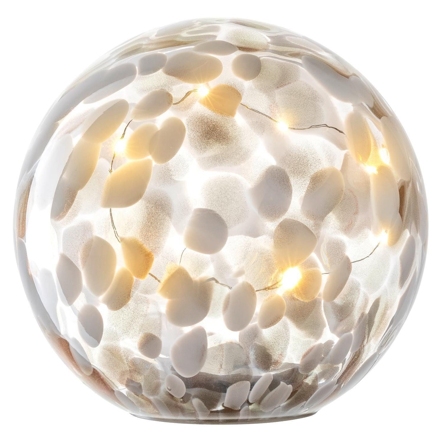 LEONARDO LED Dekoobjekt Kugel SILENZIO, Goldgelb, Transparent, Weiß, Glas, LED fest integriert, Batteriebetrieben, Timerfunktion, Ø 18,5 x H 18 cm