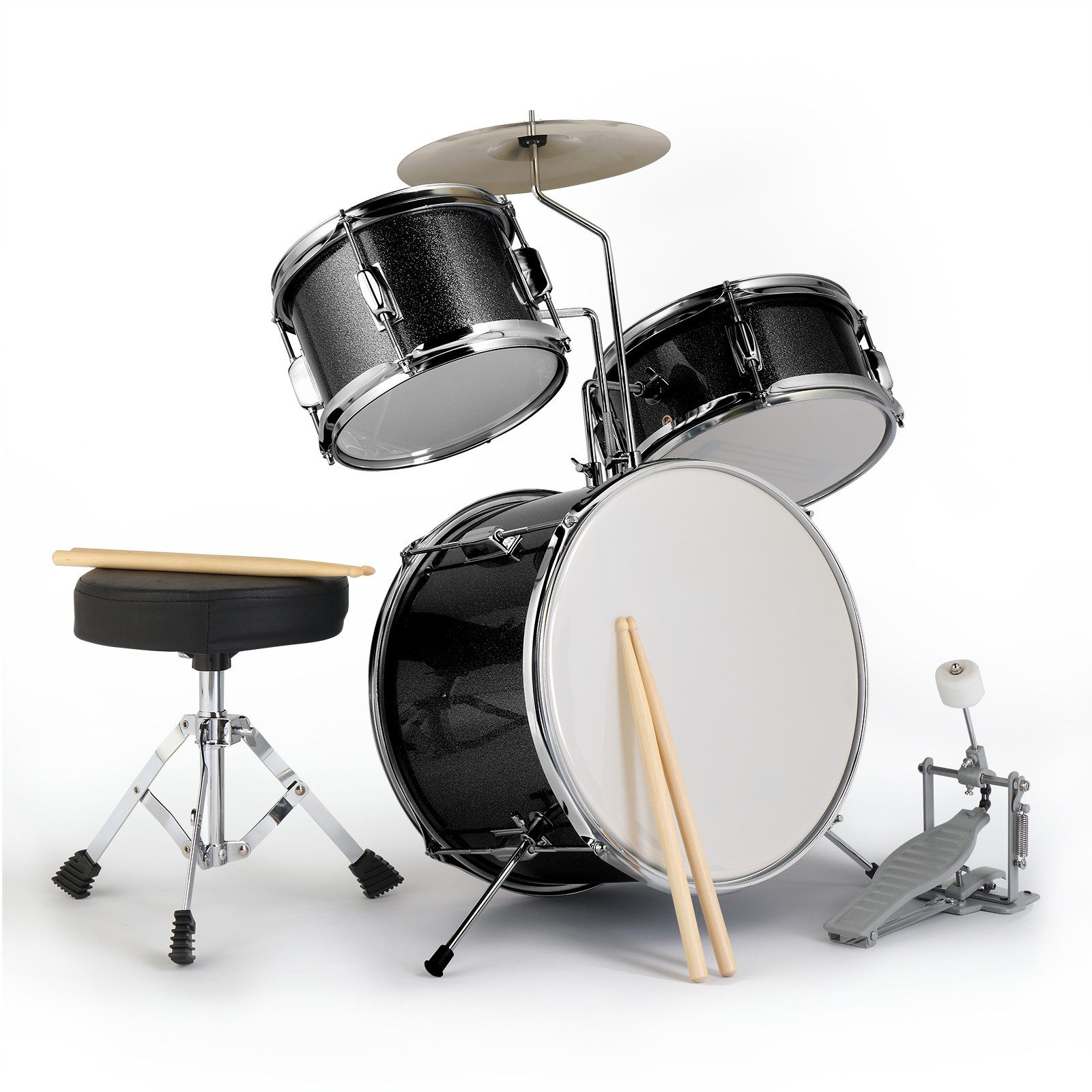LALAHO Schlagzeug 3-teilig, Drum-Set Schlagzeugset für Kinder, mit Thron-Becken-Pedal, zwei Paar Drumsticks,35cm Bass Drum