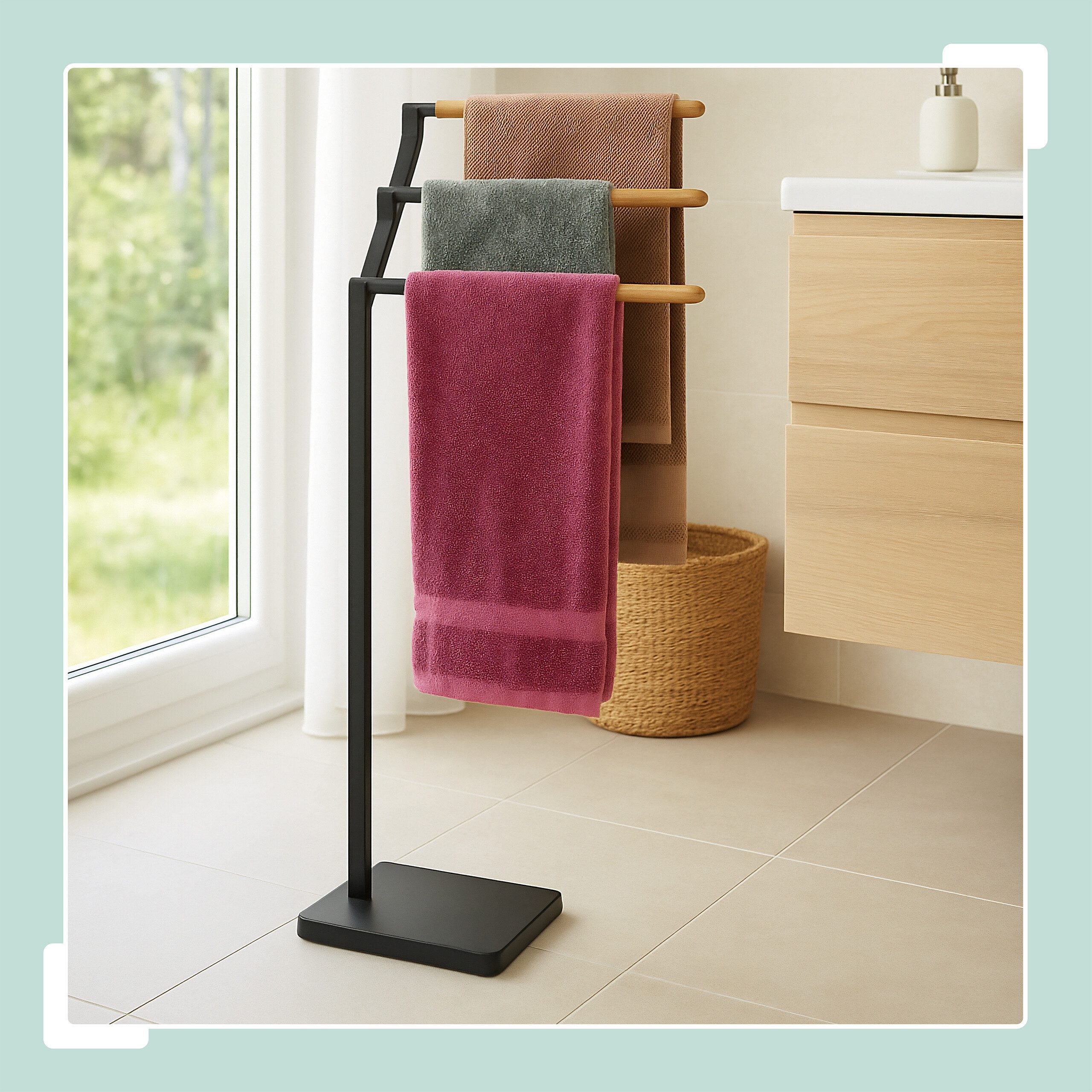 relaxdays Handtuchständer mit 3 Stange, schwarz günstig online kaufen