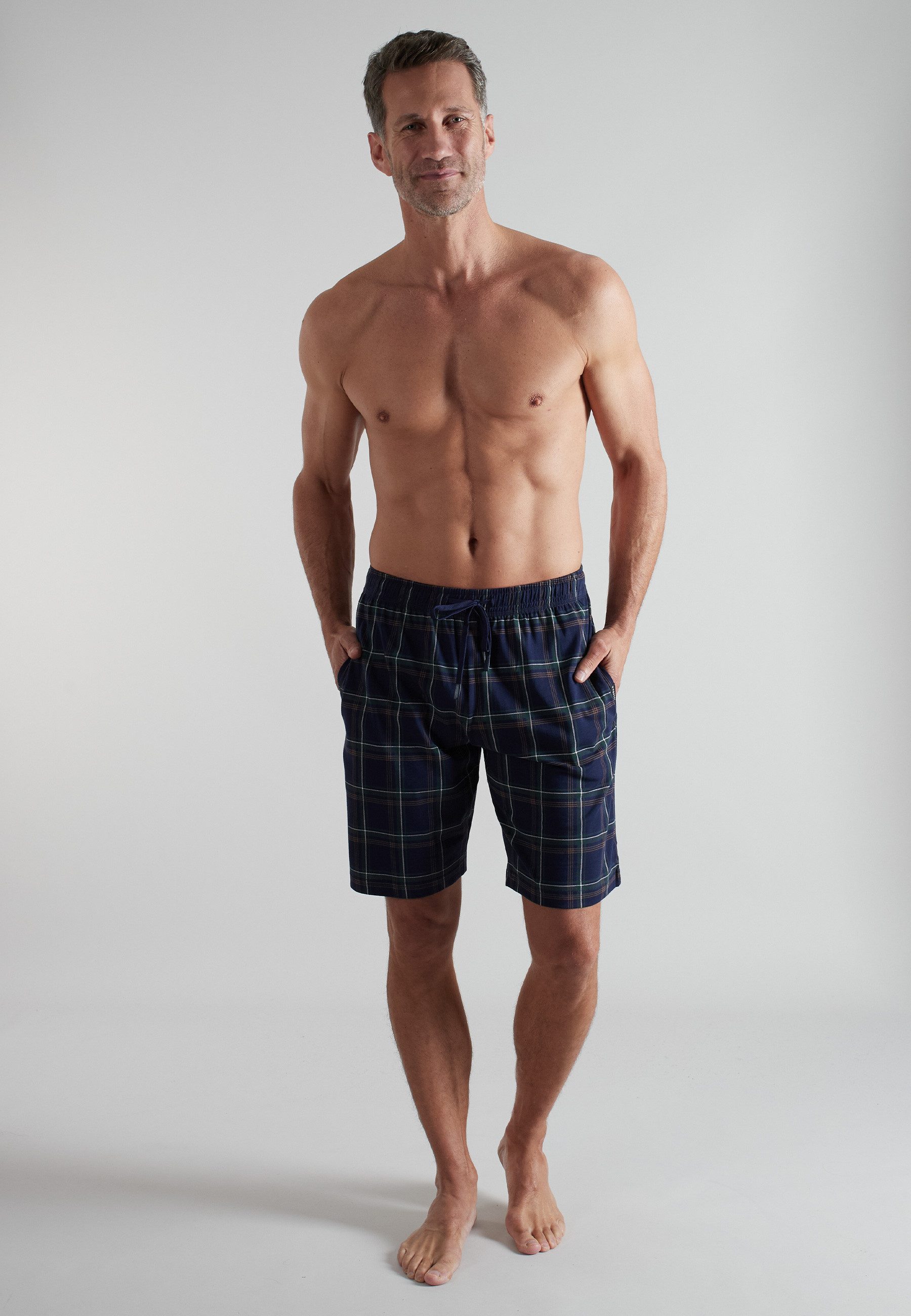 bugatti Pyjamahose kurz, kariert, bequem, weich, mit Kordelzug, Baumwolle