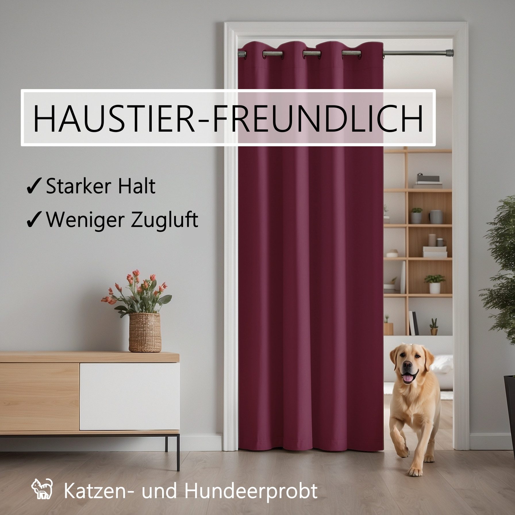 tinycurtains Türvorhang für alle gängigen Türgrößen, Thermovorhang (ohne Stange) Türgardine (1 St), Ösen, abdunkelnd, 100% Polyester, Blackout blickdicht, rot B – Bild 5 von 5