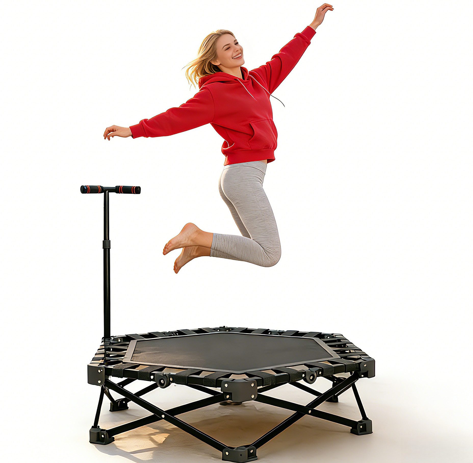 Fitnesstrampolin Mini Trampolin 107 cm mit 3-fach höhenverstellbarem Haltegriff