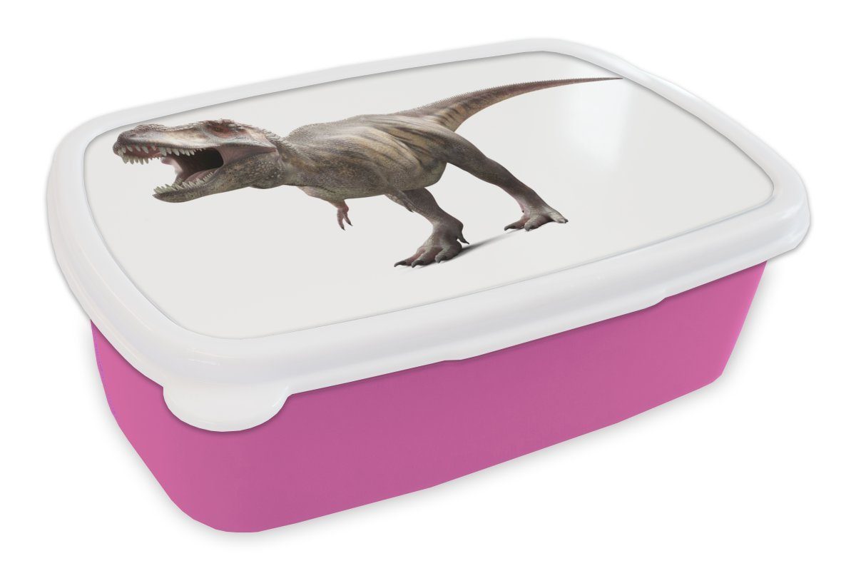 MuchoWow Lunchbox Dinosaurier - Vorgeschichte - Tyrannosaurus - Kinder - Kids - Kinder, Kunststoff, (2-tlg), Brotbox für Erwachsene, Brotdose Kinder, Snackbox, Mädchen, Kunststoff rosa