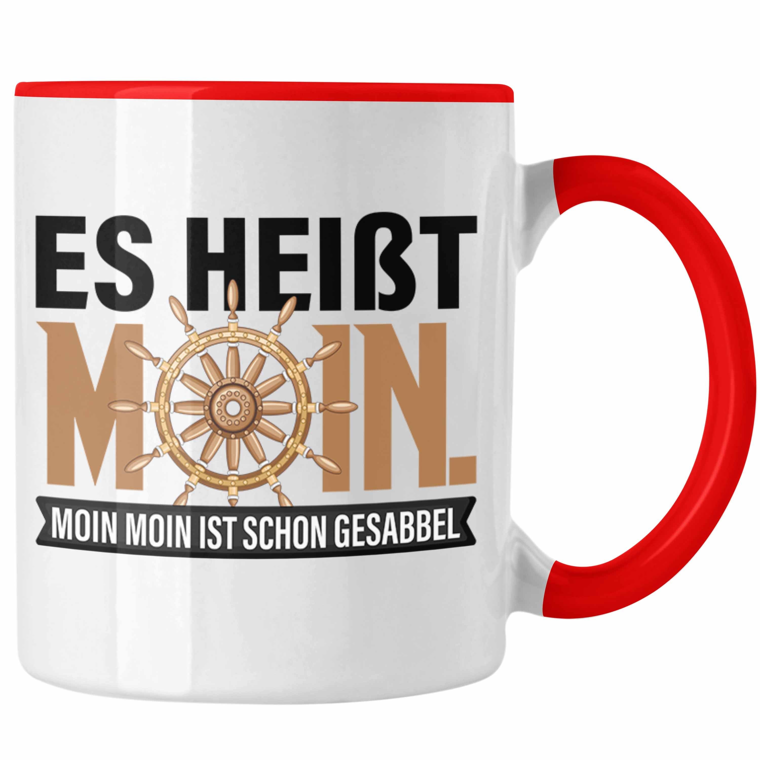 Trendation Tasse Tasse Moin Hamburg Geschenk für Norddeutsche Moin Moin Gesabbel Rot