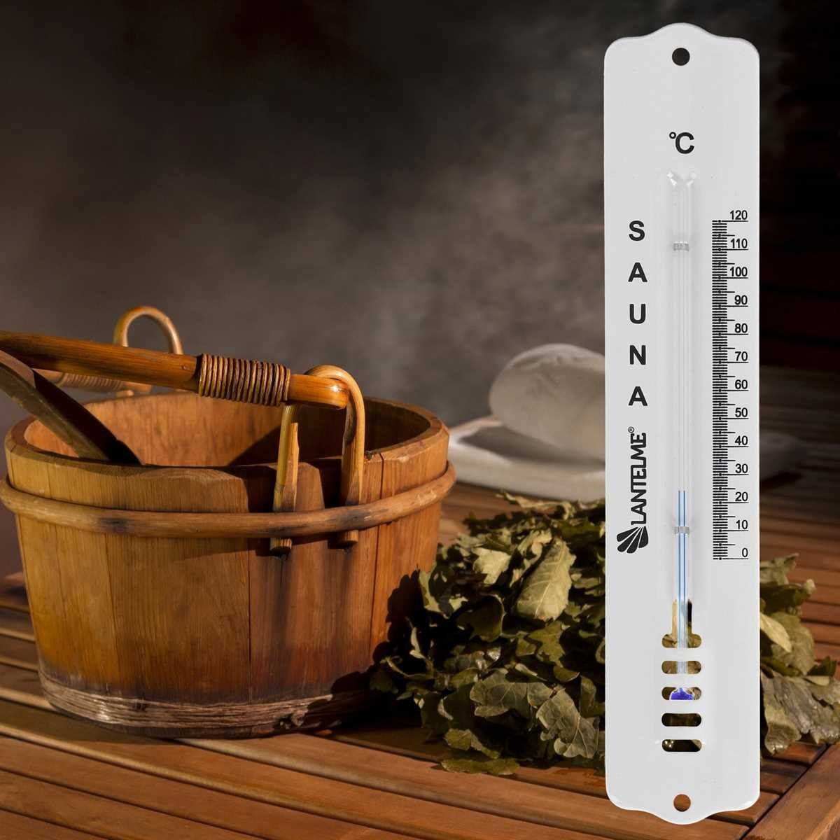 Lantelme Badethermometer Metall Saunathermometer Analog Saunabedarf Sauna Thermometer, Saunazubehör in Retro Design, 20cm, Metall Farbe weiß, Temperaturbereich 0 bis 120°C