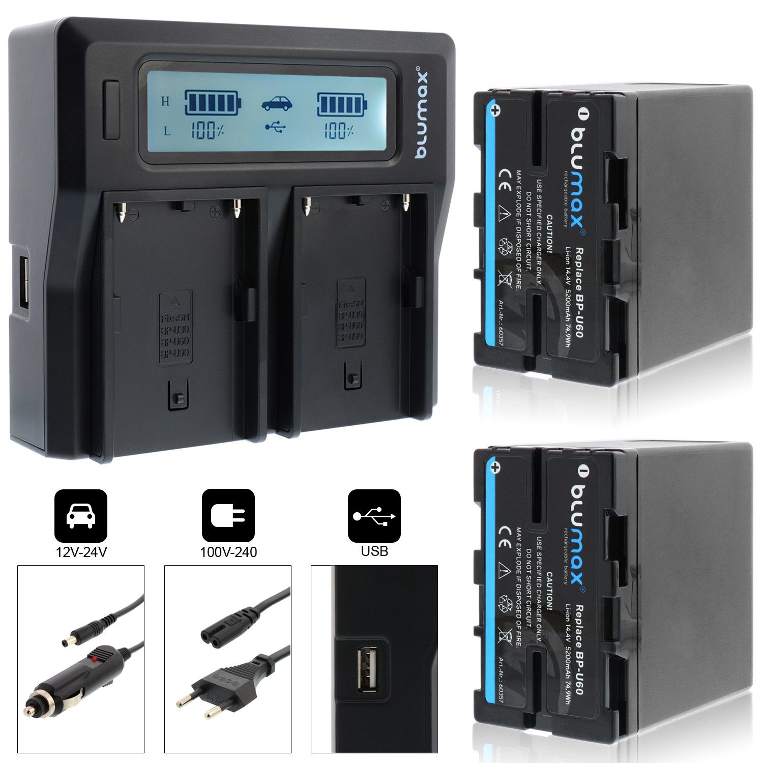 Blumax Set mit Lader für Sony BP-U60, BP-U90 5200 mAh Kamera-Akku
