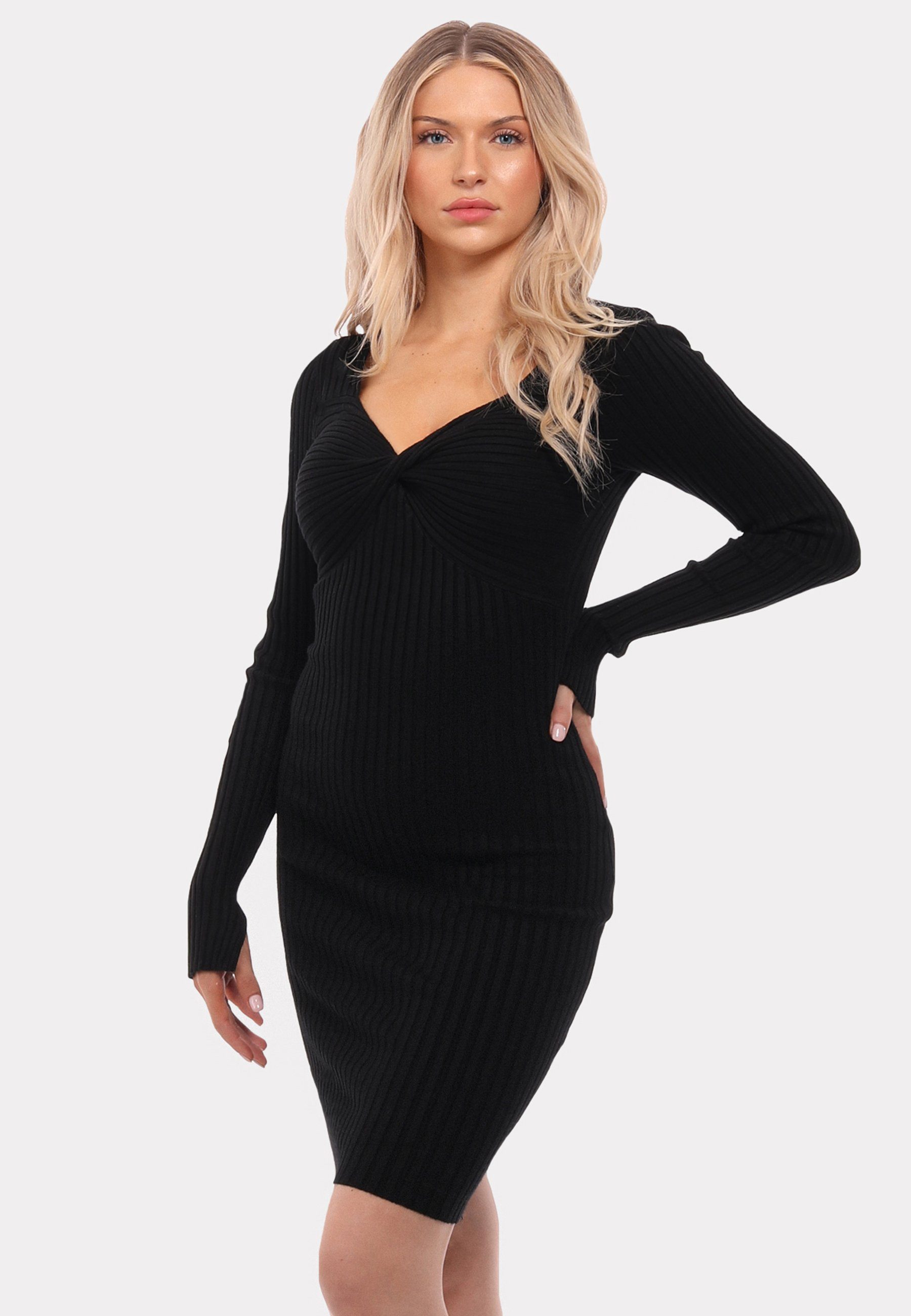 YC Fashion & Style Strickkleid Wickeloptik V-Ausschnitt figurbetont Langarm in Unifarbe