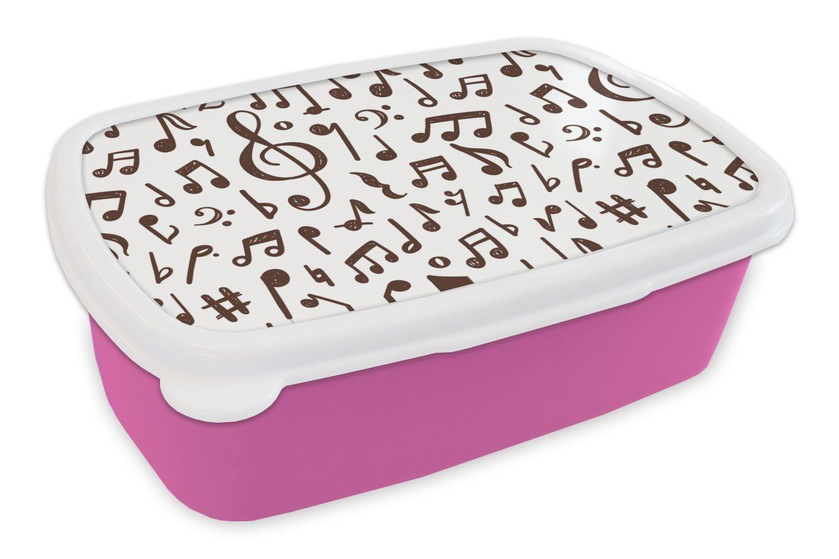 MuchoWow Lunchbox Musiknoten - Muster - Musik, Kunststoff, (2-tlg), Brotbox für Erwachsene, Brotdose Kinder, Snackbox, Mädchen, Kunststoff rosa