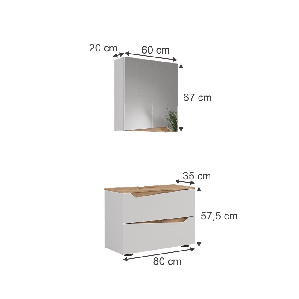 Vicco Badmöbel-Set Marelle, Weiß/Artisan, 2 Teile, günstig online kaufen