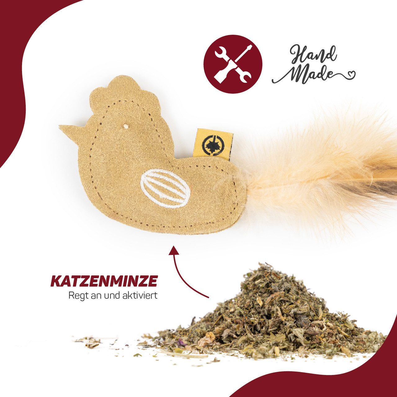 Canadian Cat Company Tier-Intelligenzspielzeug Katzenspielzeug Duft-Kissen aus Leder mit Katzenminze, Huhn