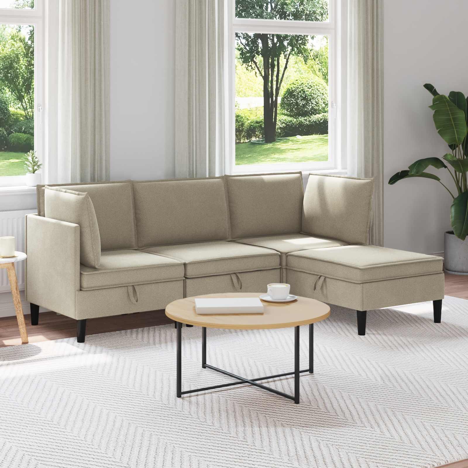 vidaXL Sofa Wohnzimmergarnitur 4 Stk. Sand Stoff, 4 Teile
