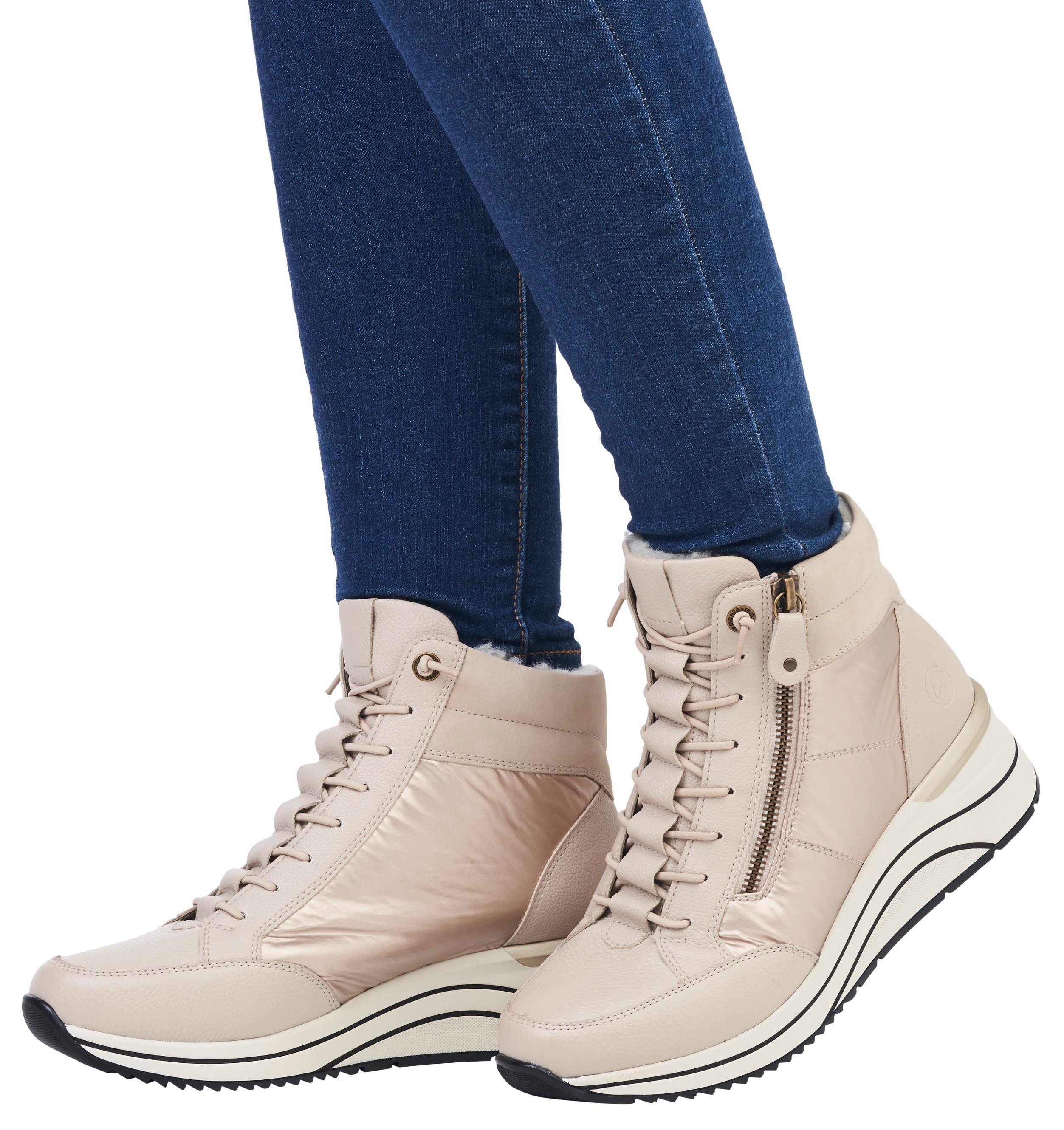 Remonte Winterboots mit Gummizug und beige kombi Reißverschluss