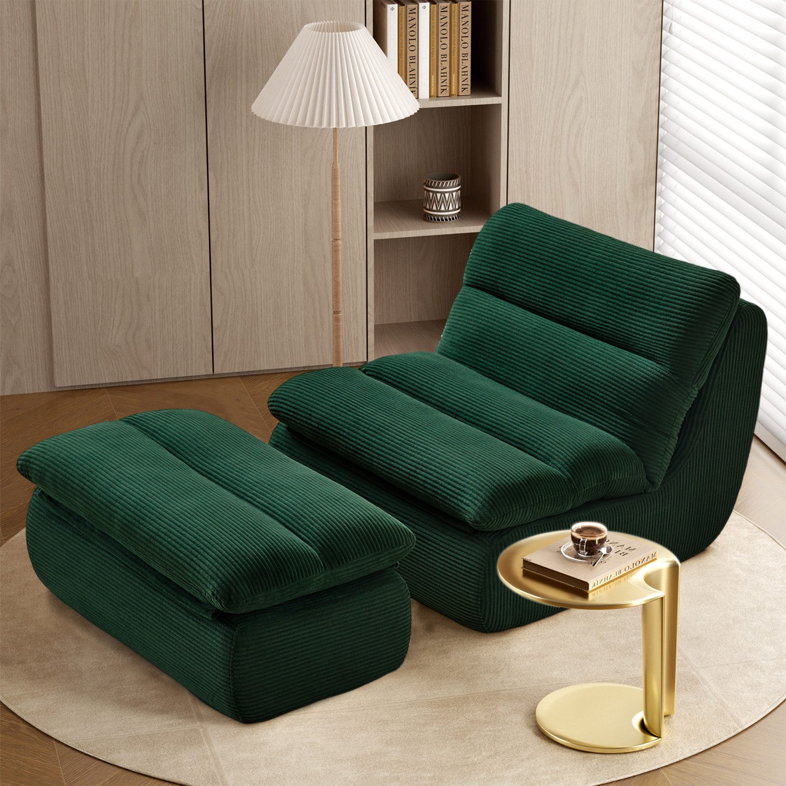 REDOM Sitzsack 101x81x75 cm Sitzsack mit Hocker – entspannende Liegefläche, kuschelig (Wohnzimmer Sofa, Sessel, Einzelsessel, Loungesessel, 2 St., Hochwertiger Cordstoff, ergonomisch & rückenschonend), Bezug abnehmbar waschbar, modernes nordisches Design