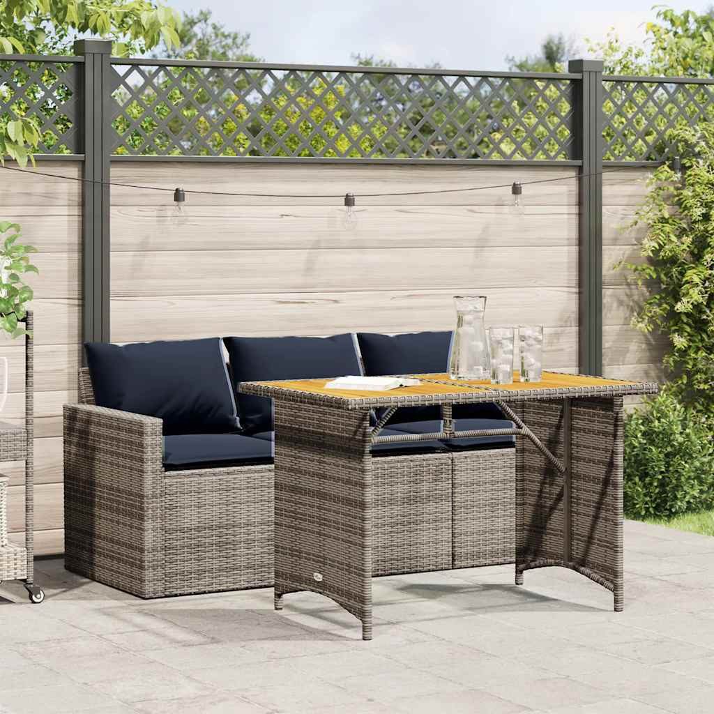 vidaXL Garten-Essgruppe 2-tlg. Garten-Essgruppe mit Kissen Grau Poly Rattan