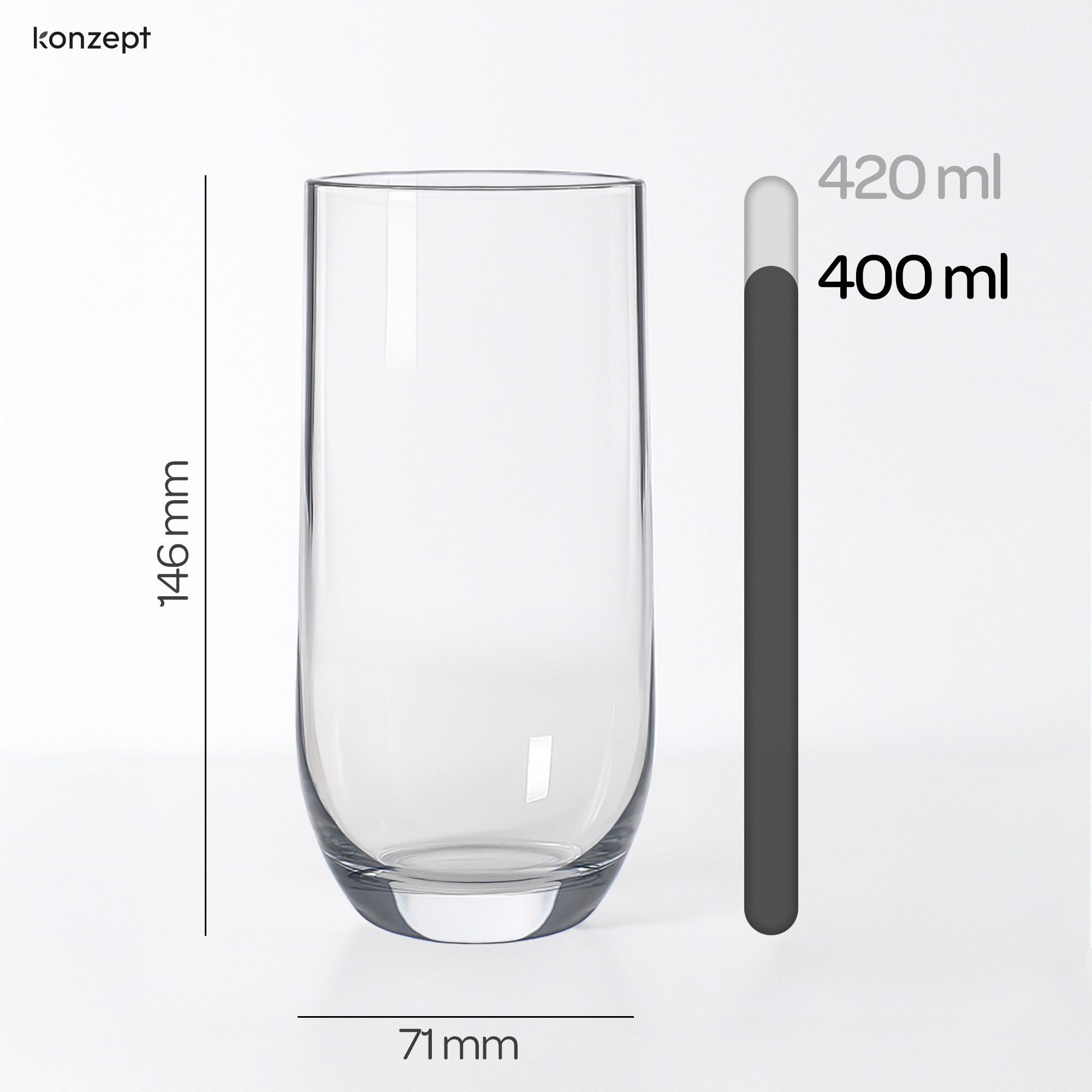 KONZEPT Gläser-Set Trinkgläser Set 6/12-teilig, Transparente 400ml, 6-tlg., Wassergläser Set, Ideal für Saft, Cocktails, Longdrinks, Eiskaffee