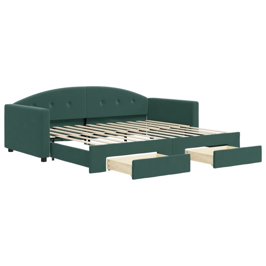 vidaXL Bett, Tagesbett Ausziehbar mit Schubladen Dunkelgrün 90x200 cm Samt günstig online kaufen