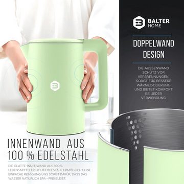Balter Wasserkocher WK-4-MT, Edelstahl, 1,7 Liter, Doppelwand Design, BPA frei, LED, minze