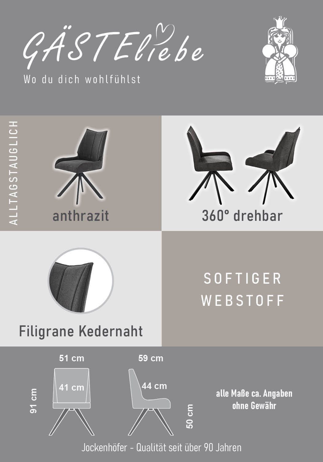 Jockenhöfer Gruppe Drehstuhl Madison (Set, 4 St), Inklusive Drehfunktion (360° drehbar), Webstoff, bis 150kg belastbar – Bild 3 von 5