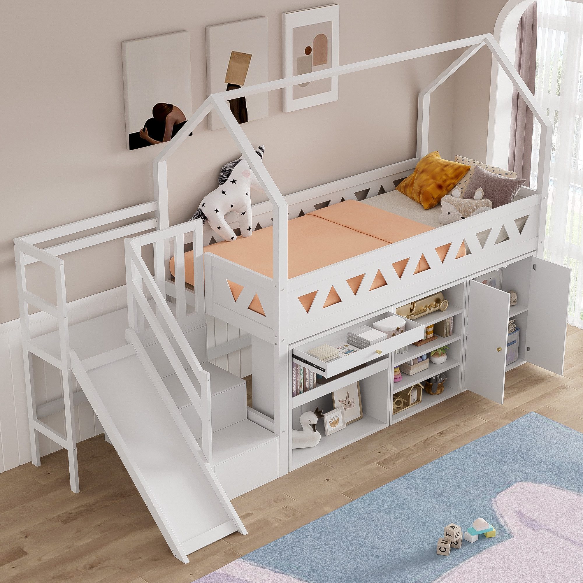 Flieks Hochbett Kinderbett Etagenbett mit Schränke, günstig online kaufen
