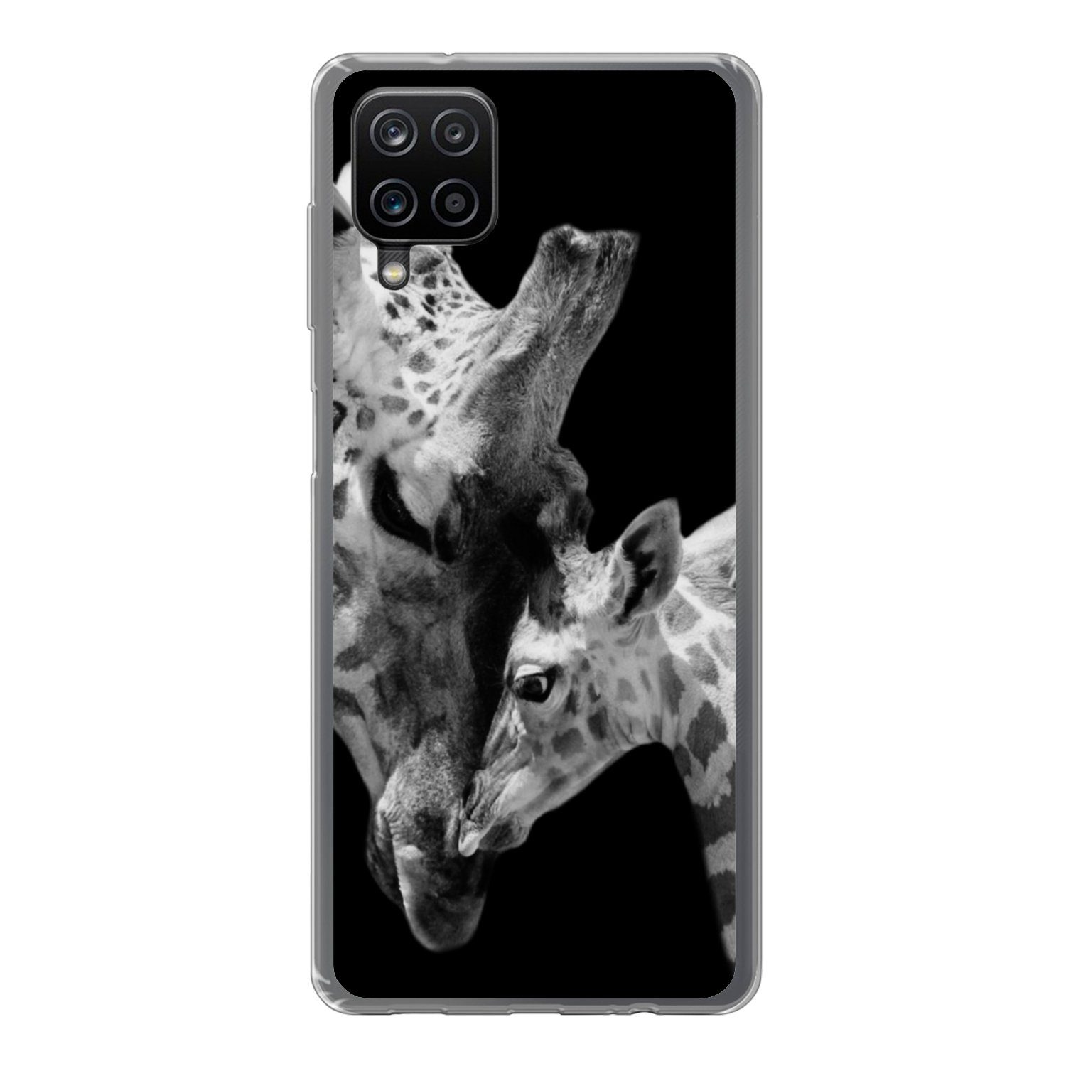Handyhülle für Samsung Galaxy A12 Giraffe - Wildtiere - Porträt - Schwarz-Weiß