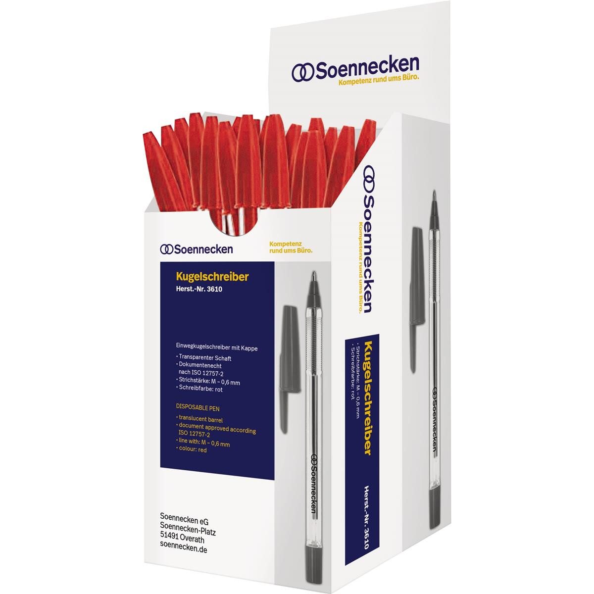 Soennecken Kugelschreiber Soennecken Einwegkugelschreiber 3610 Nr.1 Kappe rot 50 St./Pack.